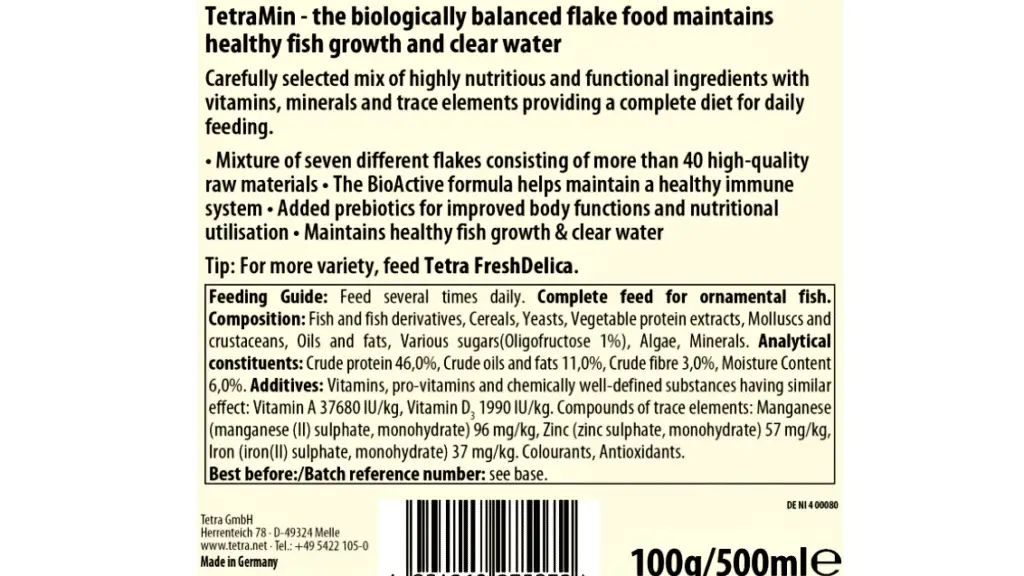 Tetra Min Fish Food Flakes Ingredients